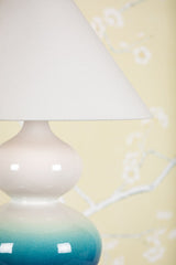 Mitzi-Aimee Table Lamp - Hourglass Blue Ombre Ceramic Base with White Linen Shade and Aged Brass Finial