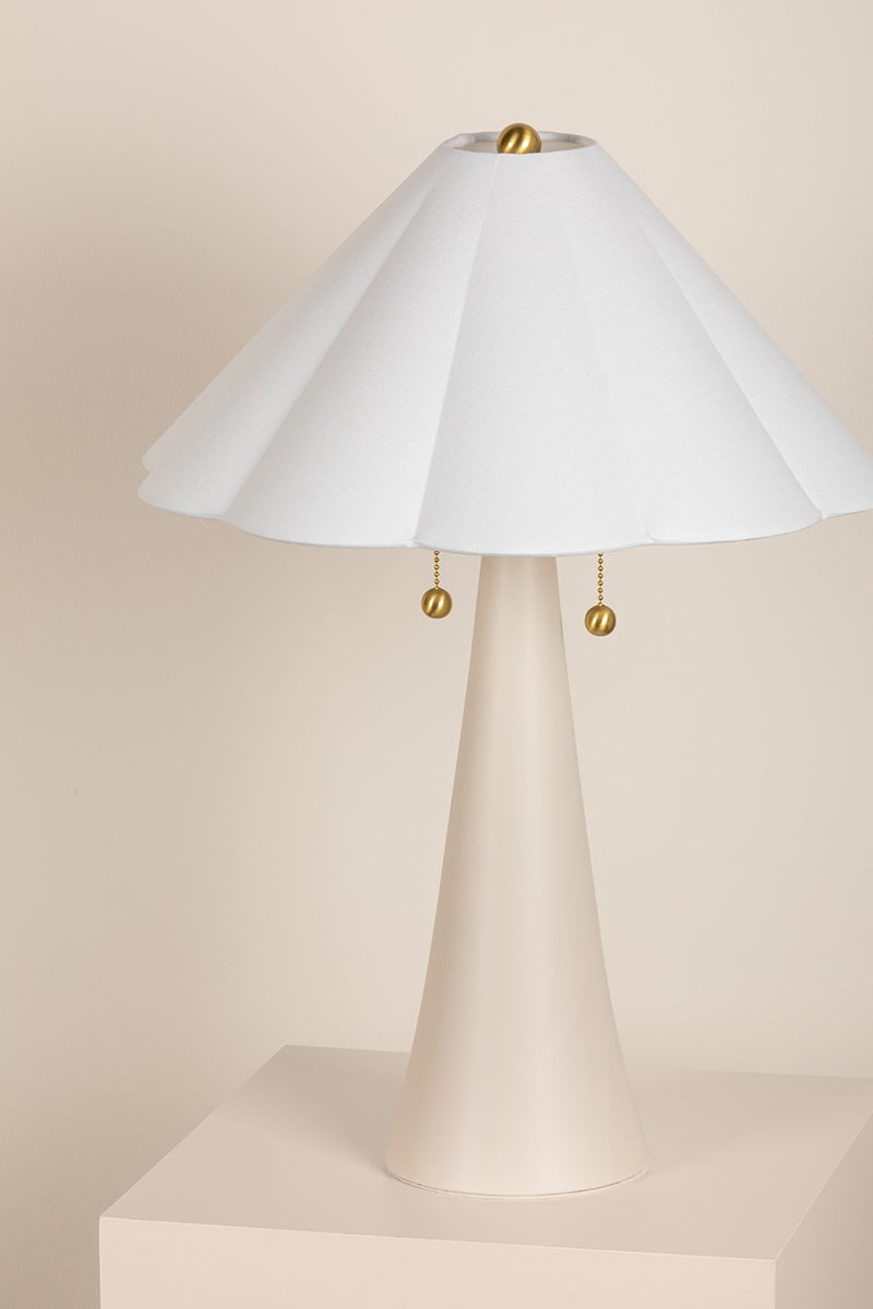 Mitzi-Alana Table Lamp With Scalloped White Linen Shade And Aged Brass Accents