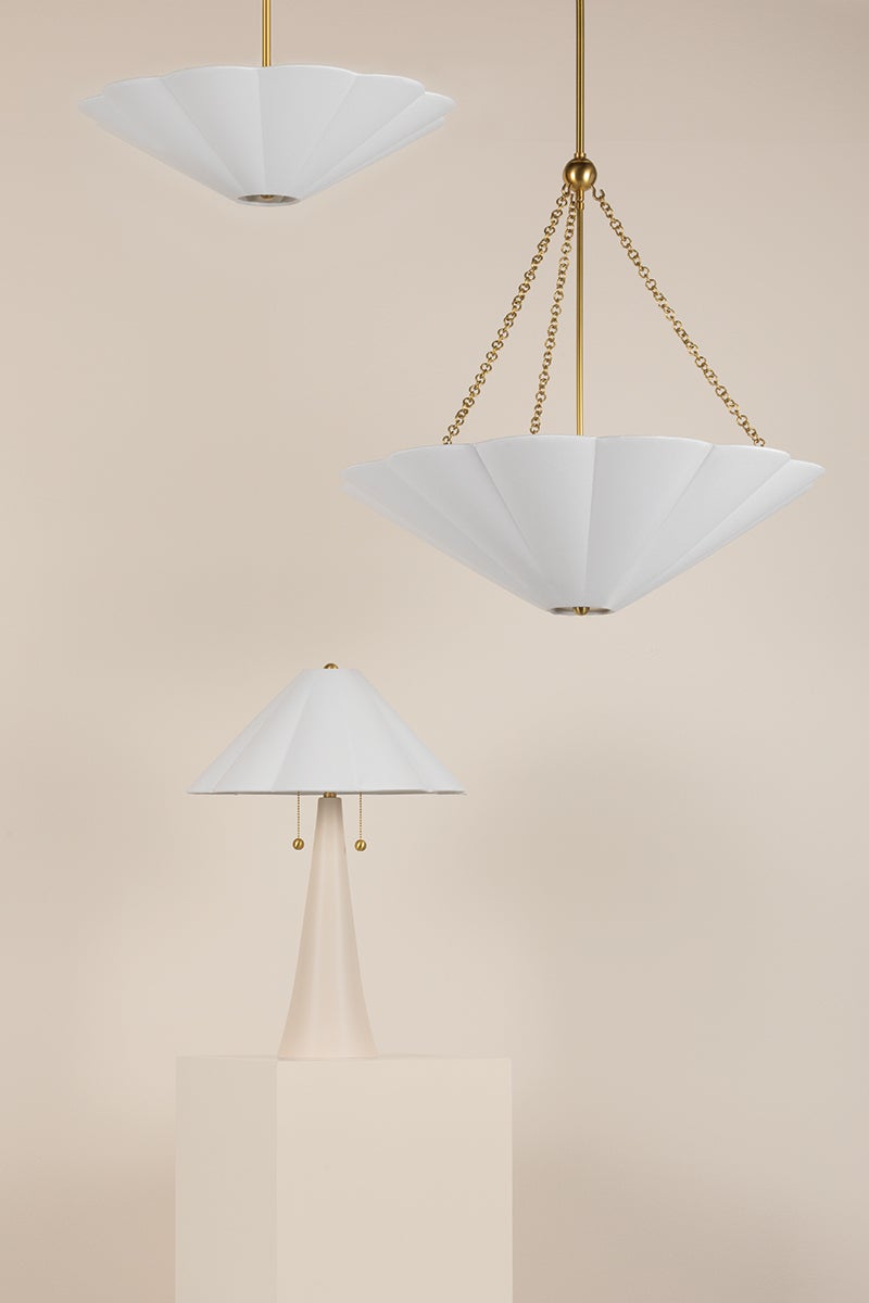 Mitzi-Alana Table Lamp With Scalloped White Linen Shade And Aged Brass Accents