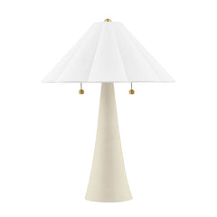 Mitzi-Alana Table Lamp With Scalloped White Linen Shade And Aged Brass Accents