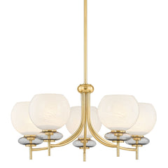 Mitzi Alexia Chandelier with Large Cloud Glass Orbs and Iridescent Glass Bubble in Aged Brass