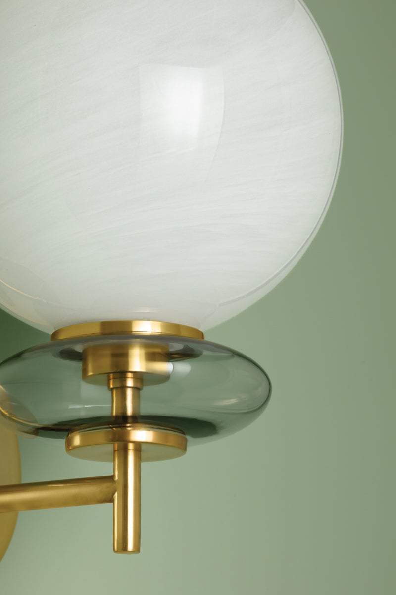 Mitzi Alexia Wall Sconce With Cloud Glass Orb And Iridescent Bubble In Lustrous Aged Brass Finish