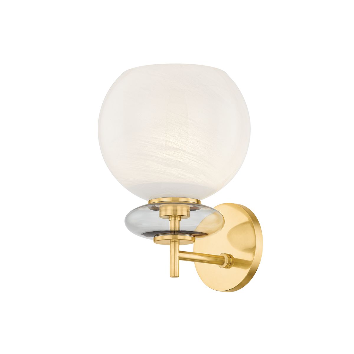 Mitzi Alexia Wall Sconce With Cloud Glass Orb And Iridescent Bubble In Lustrous Aged Brass Finish