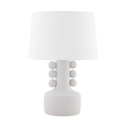 Mitzi Amalia Table Lamp with Speckled Crackle Glaze and White Linen Shade in Surrealist Design