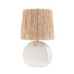 Mitzi-Aneesa Table Lamp with Glossy Crackle Glaze and Raffia-Lined Shade in Aged Brass Accents