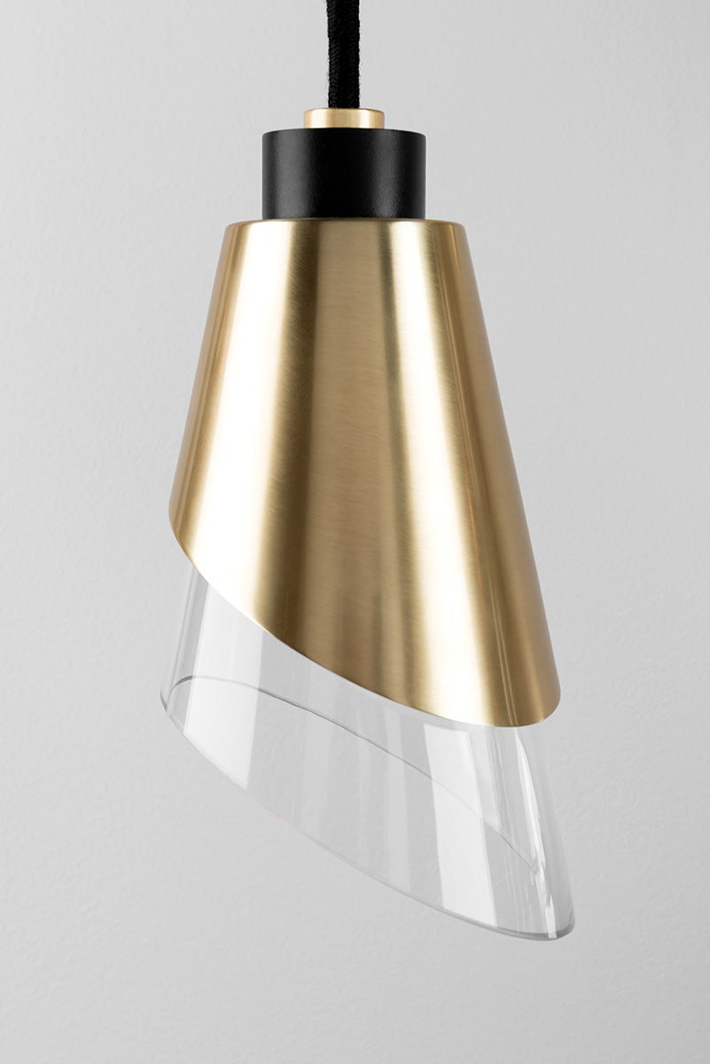 Mitzi Angie Pendant Light with Unique Asymmetrical Glass Shade and Aged Brass Finish