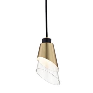 Mitzi Angie Pendant Light with Unique Asymmetrical Glass Shade and Aged Brass Finish