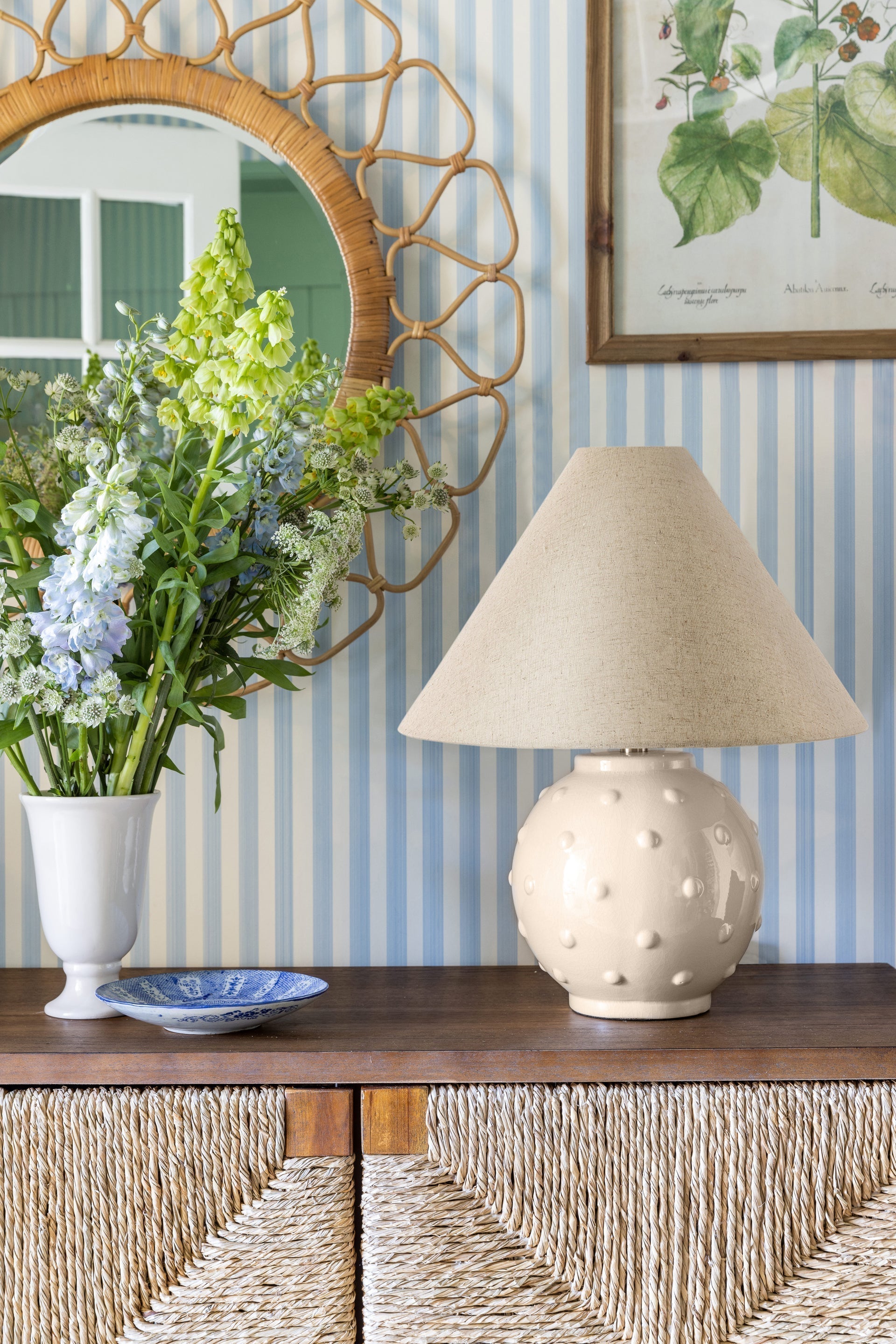 Mitzi-Annabelle Table Lamp With Tapered Linen Shade and Ivory Ceramic Base Featuring Raised Polka Dots