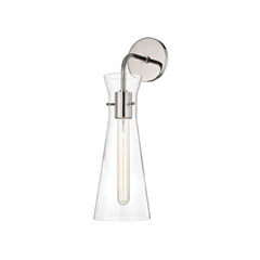 Mitzi-Anya Sconce With Tubular Bulb In Vase-Shaped Glass Shade, Aged Brass & Polished Nickel Finishes