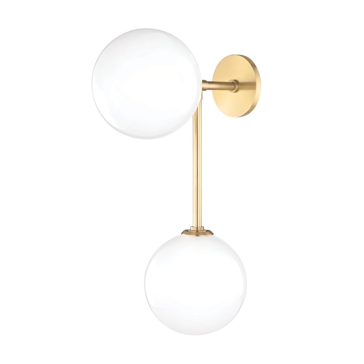 Mitzi Ashleigh 2-Light Sconce with Opal Matte Glass Globes in Aged Brass or Polished Nickel Finishes