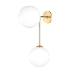 Mitzi Ashleigh 2-Light Sconce with Opal Matte Glass Globes in Aged Brass or Polished Nickel Finishes