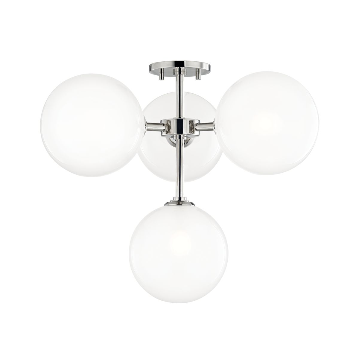 Mitzi-Ashleigh Semi-Flush Ceiling Light With Opal Matte Glass Globes In Aged Brass Or Polished Nickel Finishes