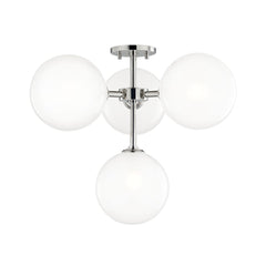 Mitzi-Ashleigh Semi-Flush Ceiling Light With Opal Matte Glass Globes In Aged Brass Or Polished Nickel Finishes