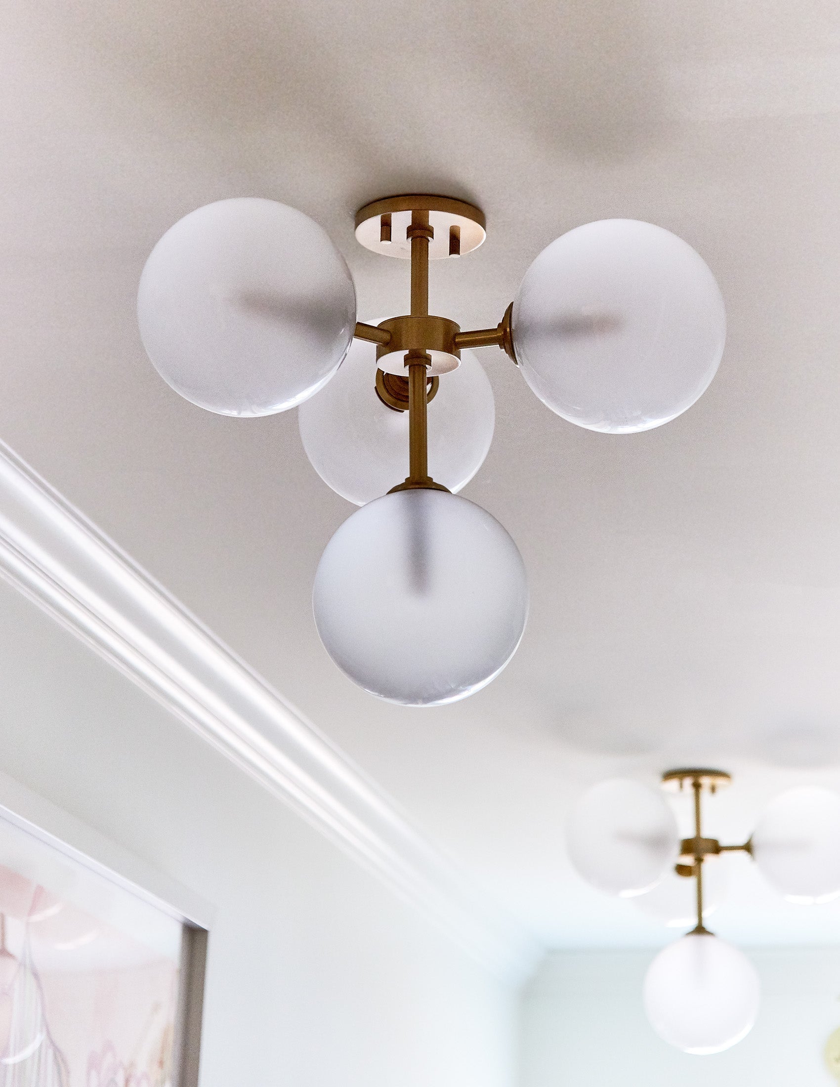 Mitzi-Ashleigh Semi-Flush Ceiling Light With Opal Matte Glass Globes In Aged Brass Or Polished Nickel Finishes