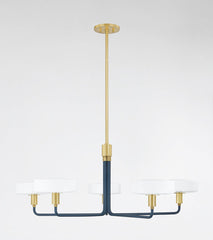 Mitzi Aston Chandelier - 5 Light Slate Blue Opal Glass Shades with Aged Brass Accents