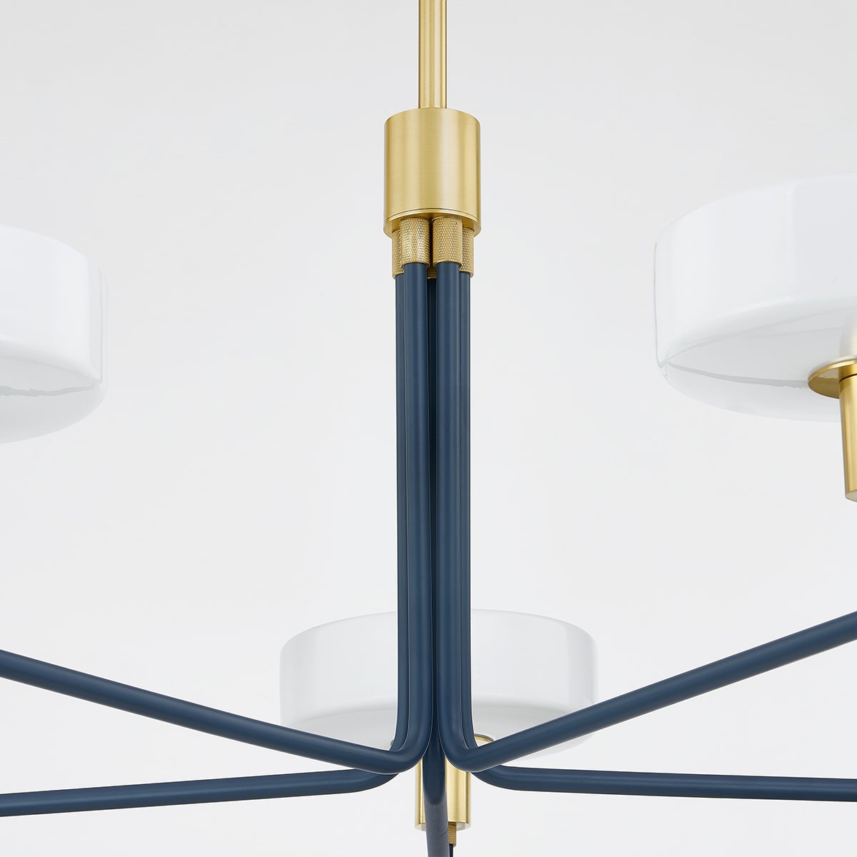 Mitzi Aston Chandelier - 5 Light Slate Blue Opal Glass Shades with Aged Brass Accents