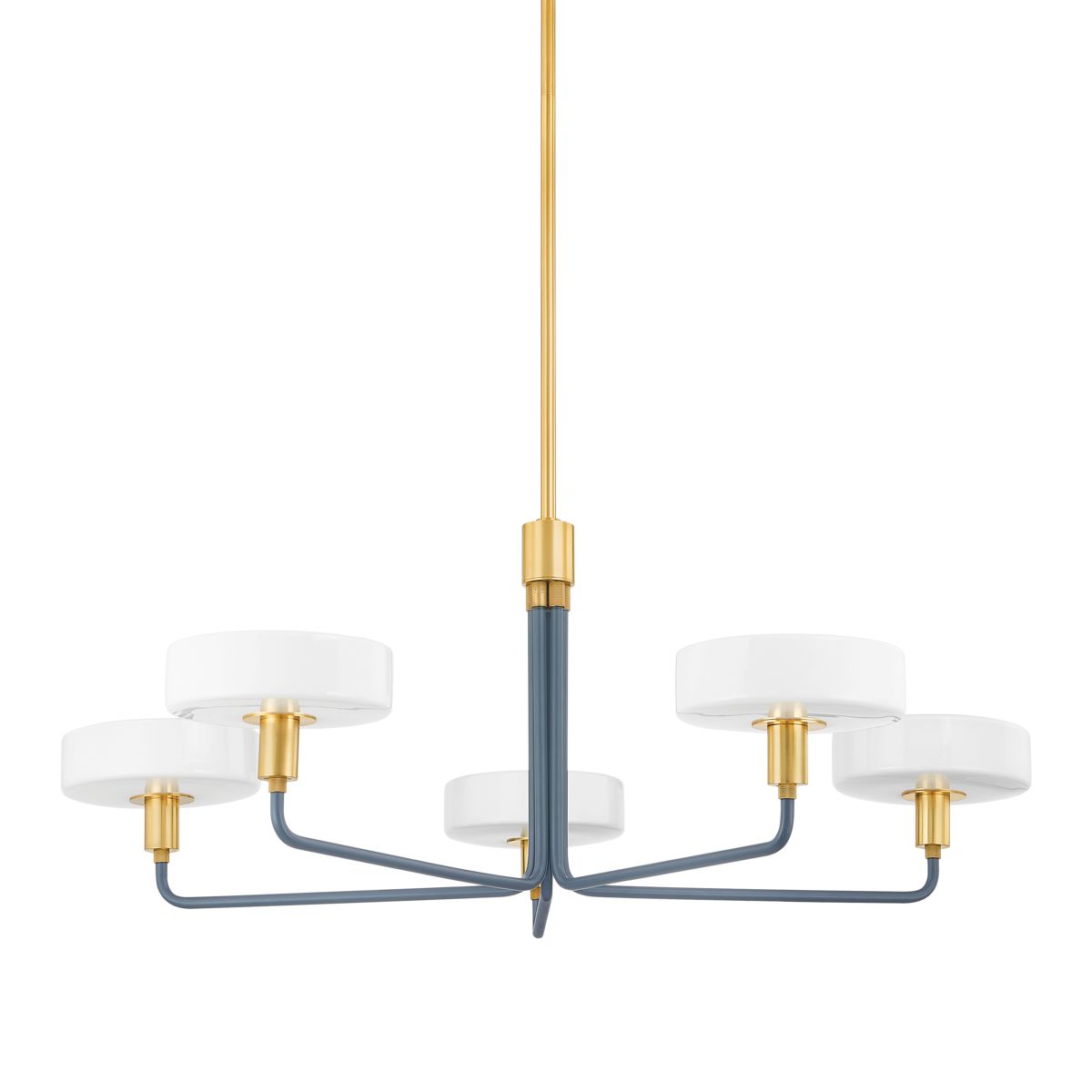 Mitzi Aston Chandelier - 5 Light Slate Blue Opal Glass Shades with Aged Brass Accents