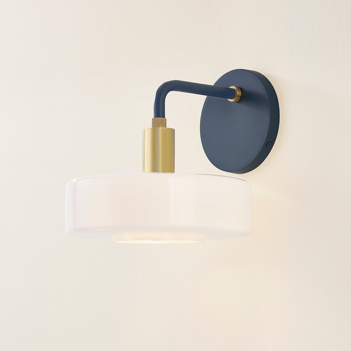 Mitzi-Aston Sconce - Sleek Geometry with Opal Shiny Glass Shade and Aged Brass Accents