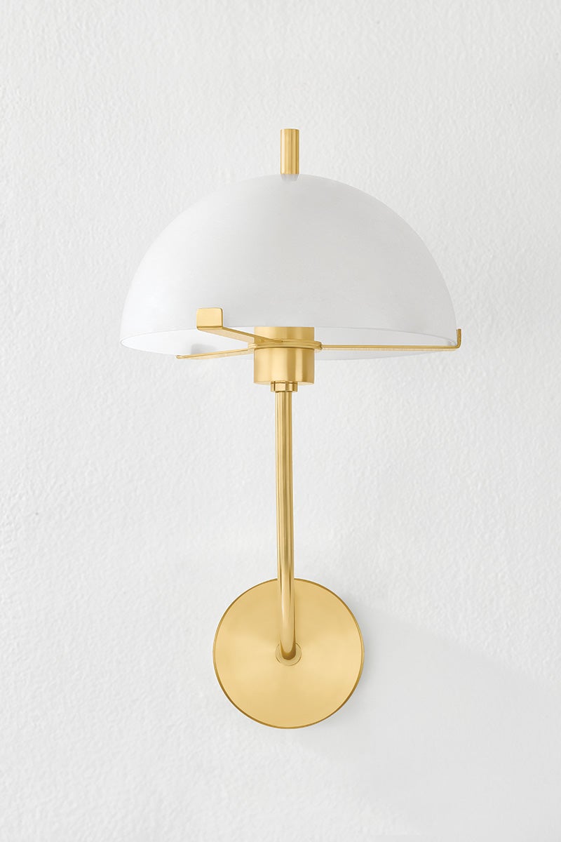 Mitzi Atala Wall Sconce with Elongated Arm and Large Dome Shade in Aged Brass or True Bronze Finish