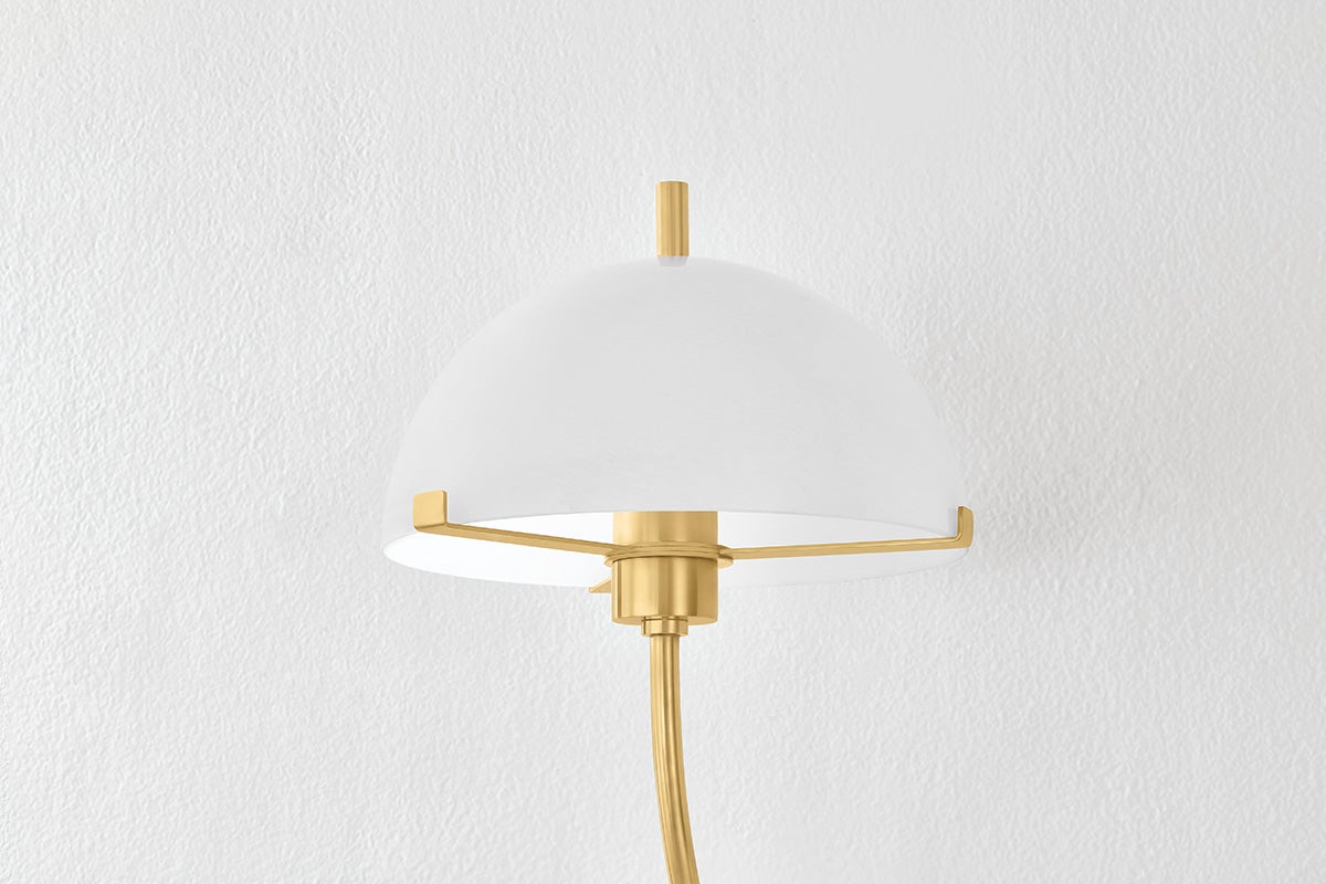 Mitzi Atala Wall Sconce with Elongated Arm and Large Dome Shade in Aged Brass or True Bronze Finish