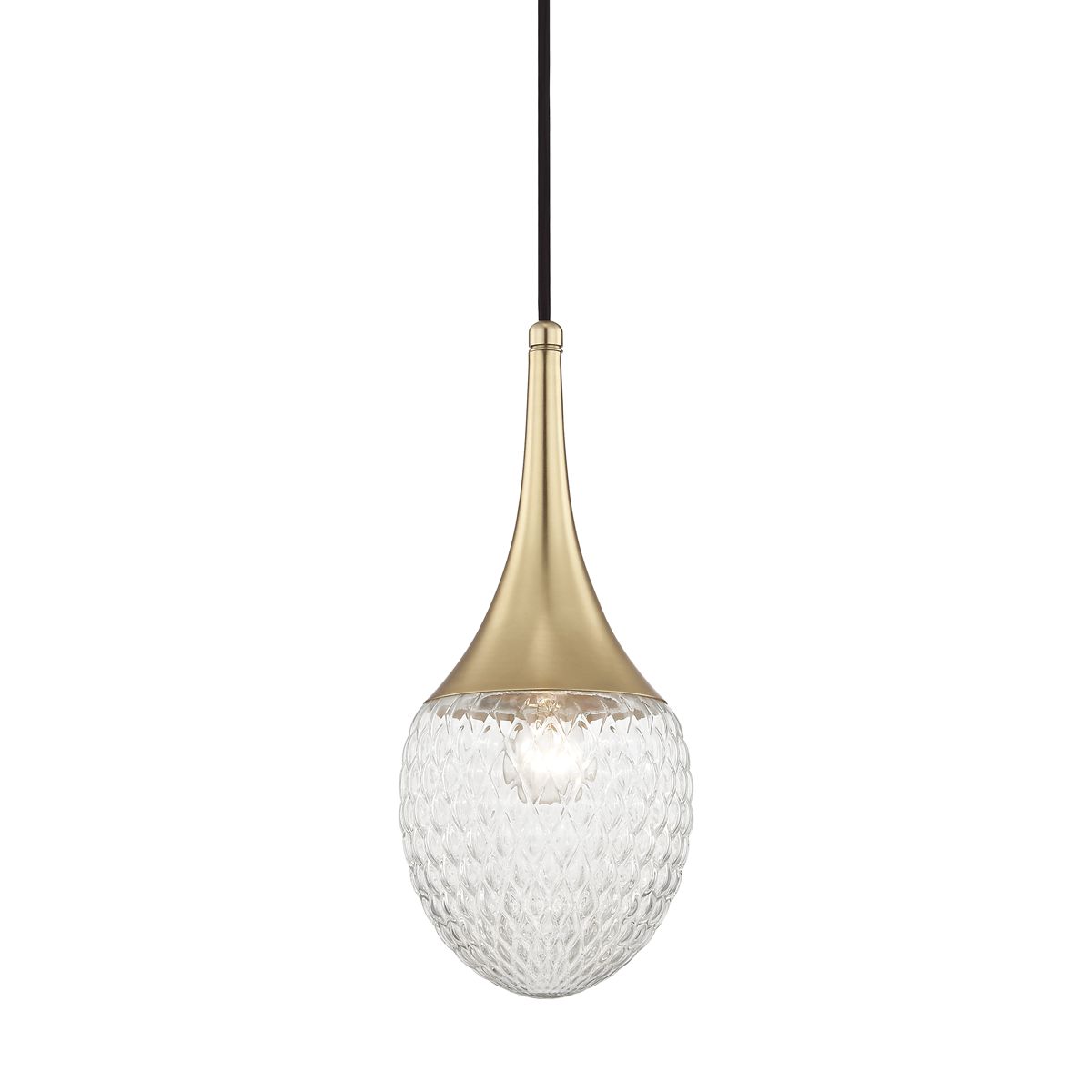 Mitzi-Bella Mini Pendant Light – Fruit-Inspired Design with Glossy Metal & Clear Glass Shade, Aged Brass Finish