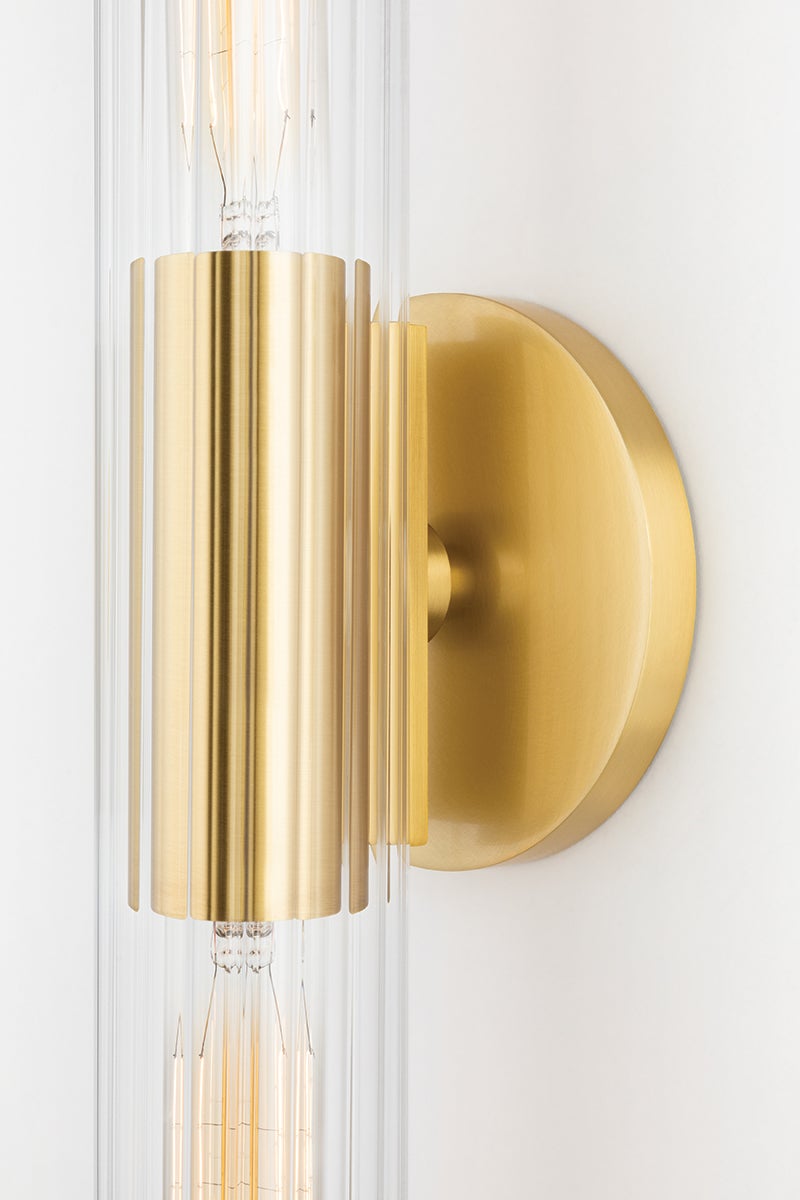 Mitzi-Cecily Sconce With Fluted Clear Glass Shades In Aged Brass, Old Bronze & Polished Nickel Finishes