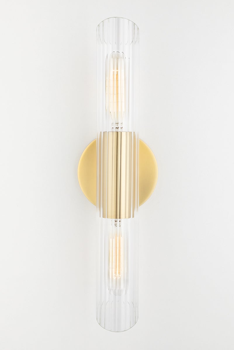 Mitzi-Cecily Sconce With Fluted Clear Glass Shades In Aged Brass, Old Bronze & Polished Nickel Finishes