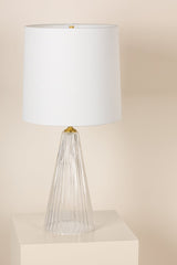 Mitzi Christie Table Lamp With Clear Glass Fluted Base And Aged Brass Neck Accent