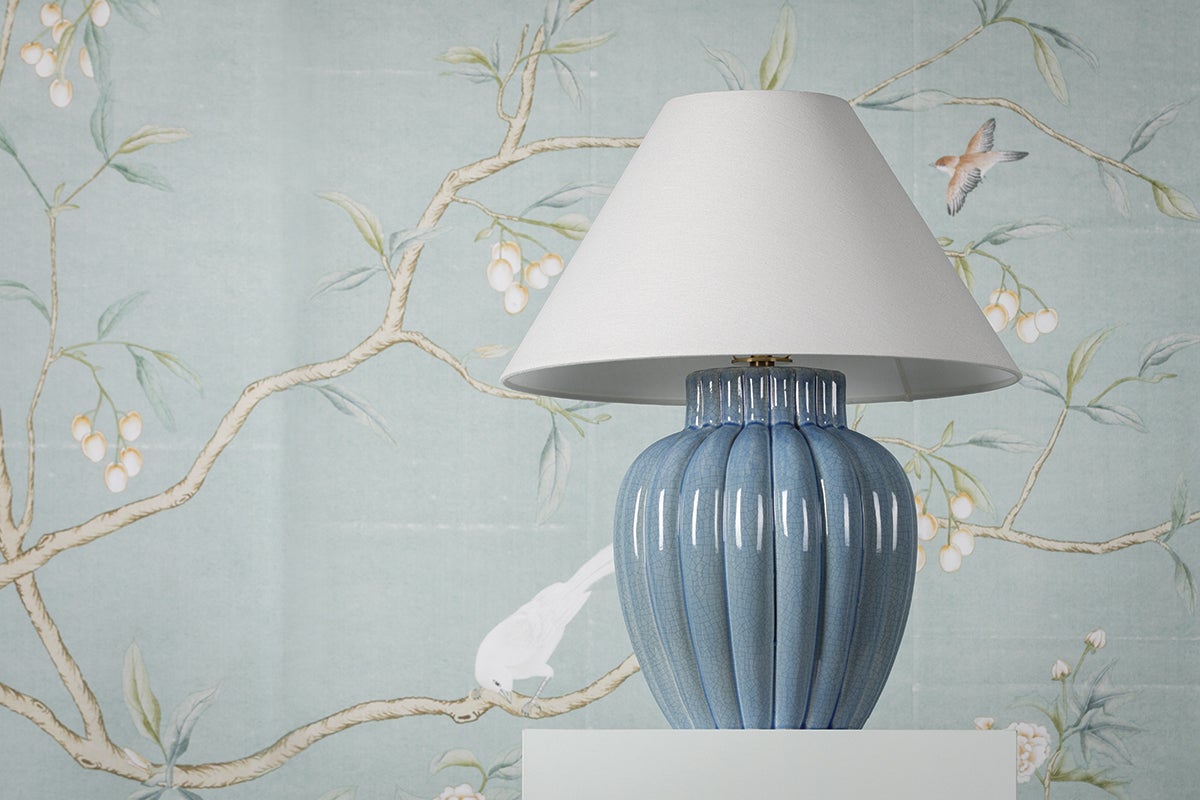 Mitzi-Clarendon Table Lamp - Crackled Ceramic Design with Textured Blue Hue and Elegant Fluting