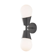 Mitzi Cora Sconce 2-Light Wall Light With Matte White Glass Shade In Aged Brass, Old Bronze, Polished Nickel