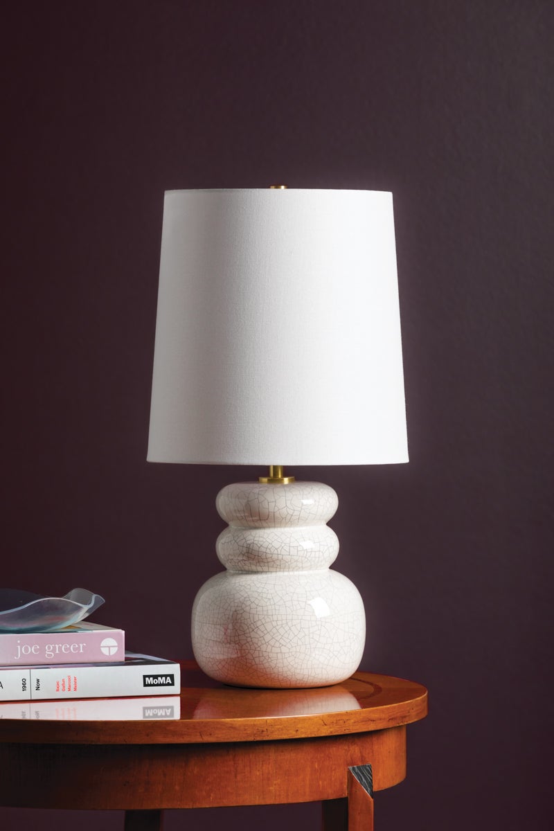 Mitzi-Corinne Table Lamp - Playful Pillowy Design with Crackled Finish and Linen Shade in Blush Tone