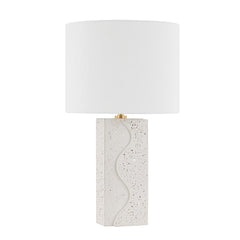 Mitzi Cort Table Lamp With Terrazzo Base, Aged Brass Hardware, And White Linen Shade