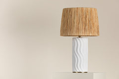 Mitzi-Daniella Table Lamp with Wavy Textured Base and Raffia-Wrapped Shade for Modern or Transitional Decor