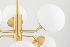 Mitzi Estee Chandelier with 6 White Glass Shades and Aged Brass Finish - Elegant Illumination for Any Space