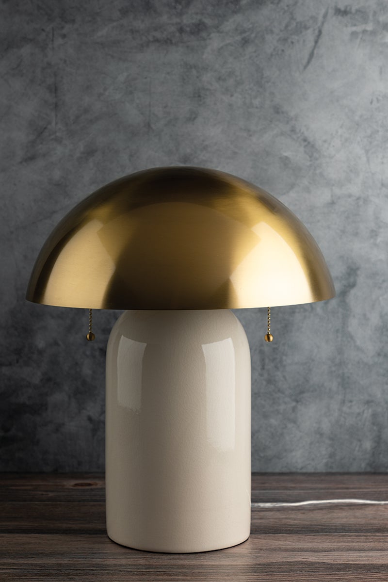 Mitzi Gaia Table Lamp With Antique Brass Dome Shade And Hand-Crafted White Crackle Glaze Base