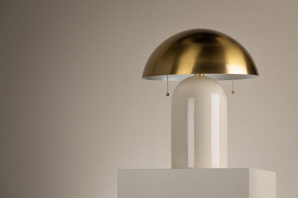 Mitzi Gaia Table Lamp With Antique Brass Dome Shade And Hand-Crafted White Crackle Glaze Base