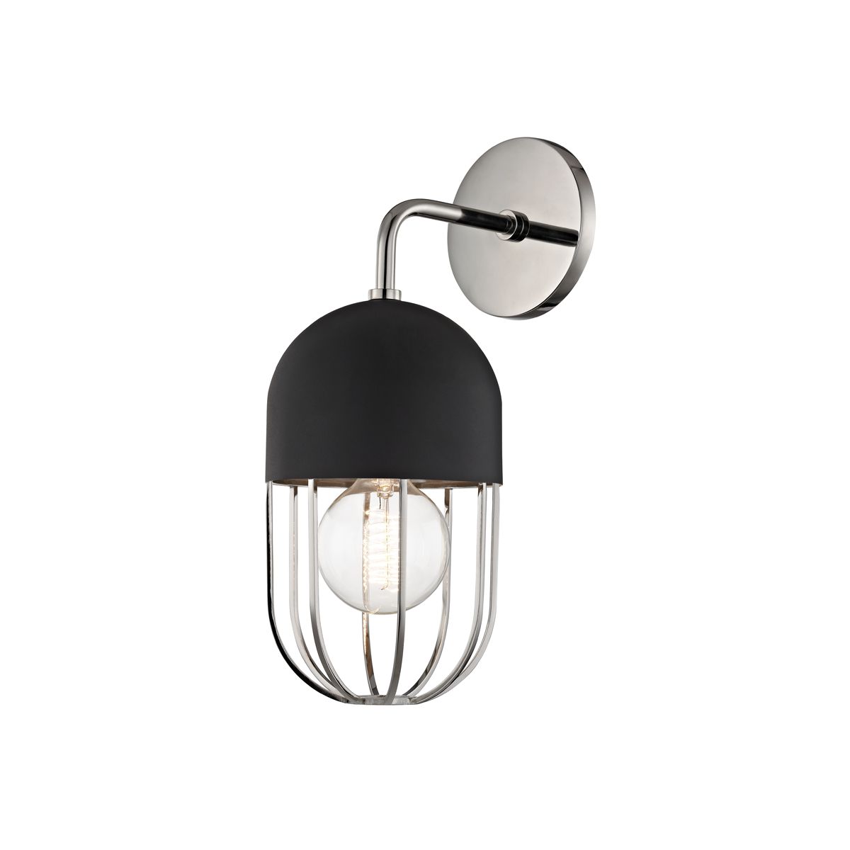 Mitzi Haley Sconce – Elegant Metal Cage Design with Dark Domed Shade in Aged Brass or Polished Nickel