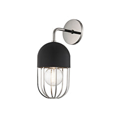 Mitzi Haley Sconce – Elegant Metal Cage Design with Dark Domed Shade in Aged Brass or Polished Nickel