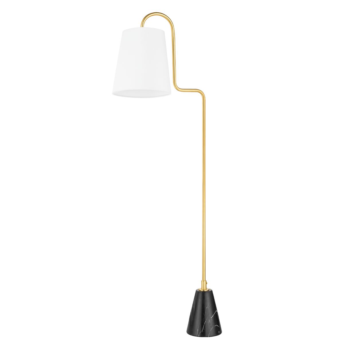 Mitzi-Jaimee Floor Lamp - Unique Modern Design with Swooping Arm and White Linen Shade on Marble Base