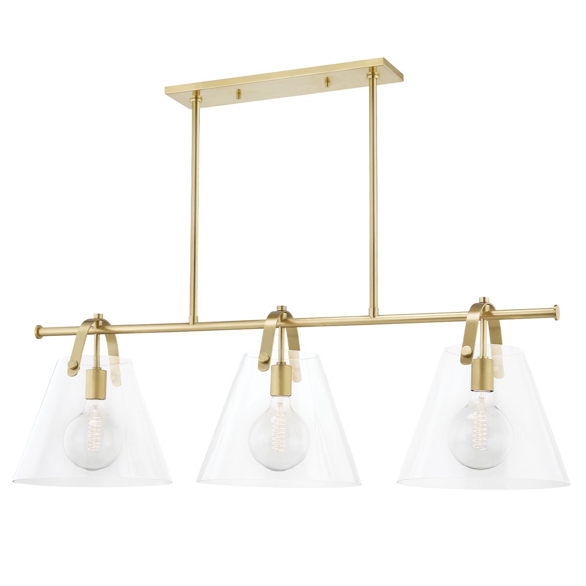 Mitzi Karin Linear Chandelier With Tapered Glass Shades In Aged Brass Or Polished Nickel Finish