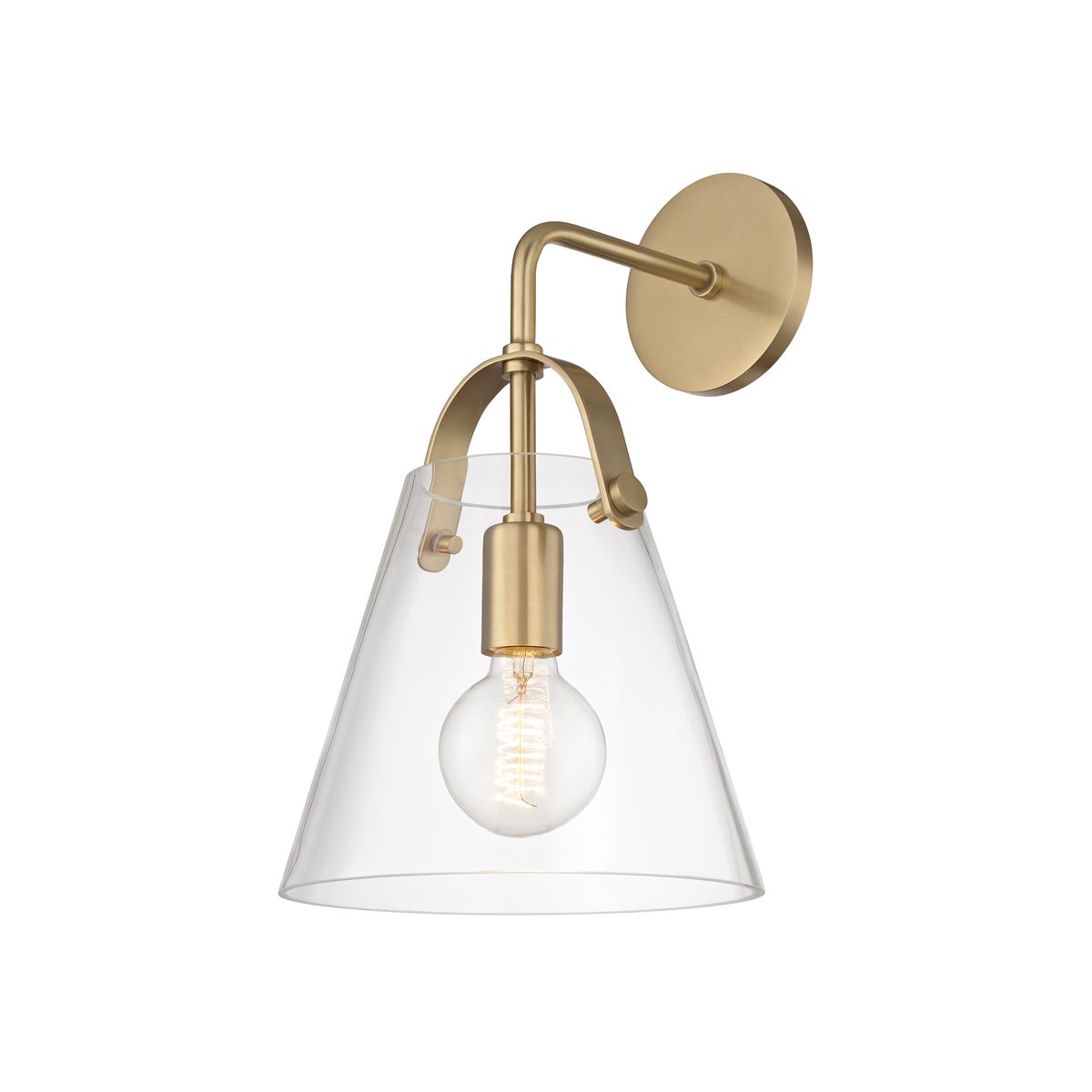 Mitzi Karin Sconce - Modern Design with Clear Glass Shade and Chic Metal Strap, Aged Brass or Polished Nickel