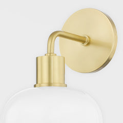 Mitzi-Kyla Bath Sconce - Vintage Charm with Gooseneck Design, Glossy Glass Shades, Aged Brass or Polished Nickel