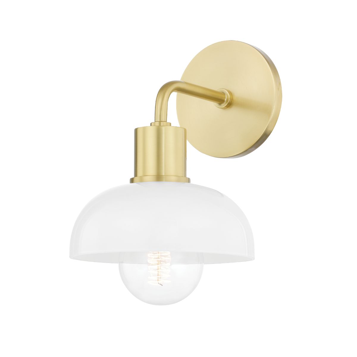 Mitzi-Kyla Bath Sconce - Vintage Charm with Gooseneck Design, Glossy Glass Shades, Aged Brass or Polished Nickel