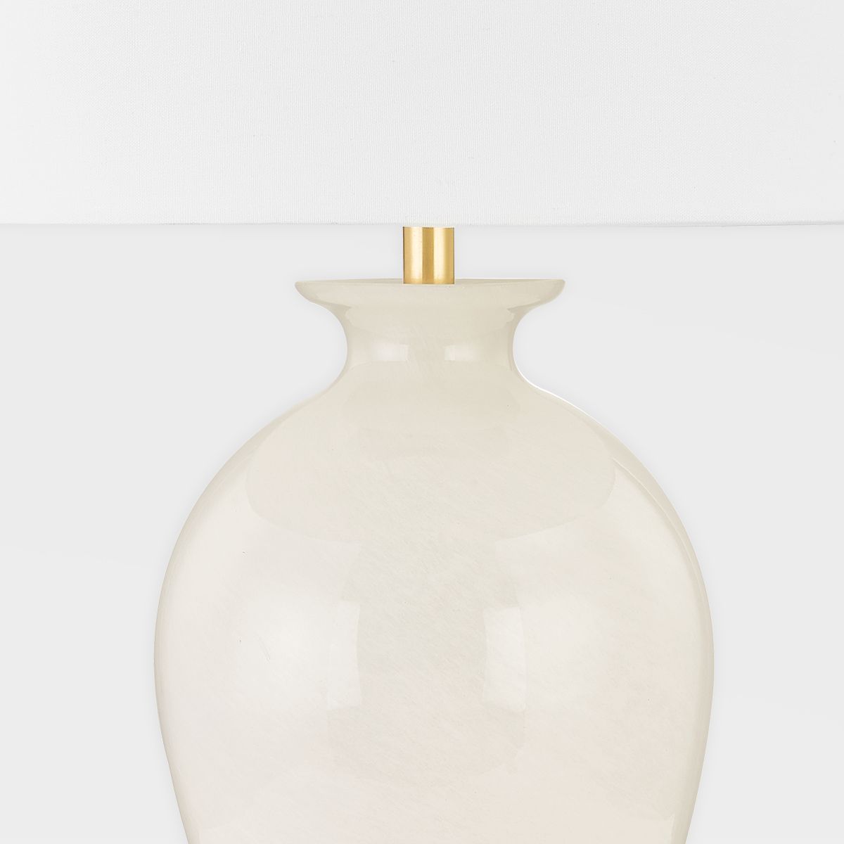 Mitzi-Laney Table Lamp With Cloud Glass Base And Aged Brass Accents, White Linen Drum Shade