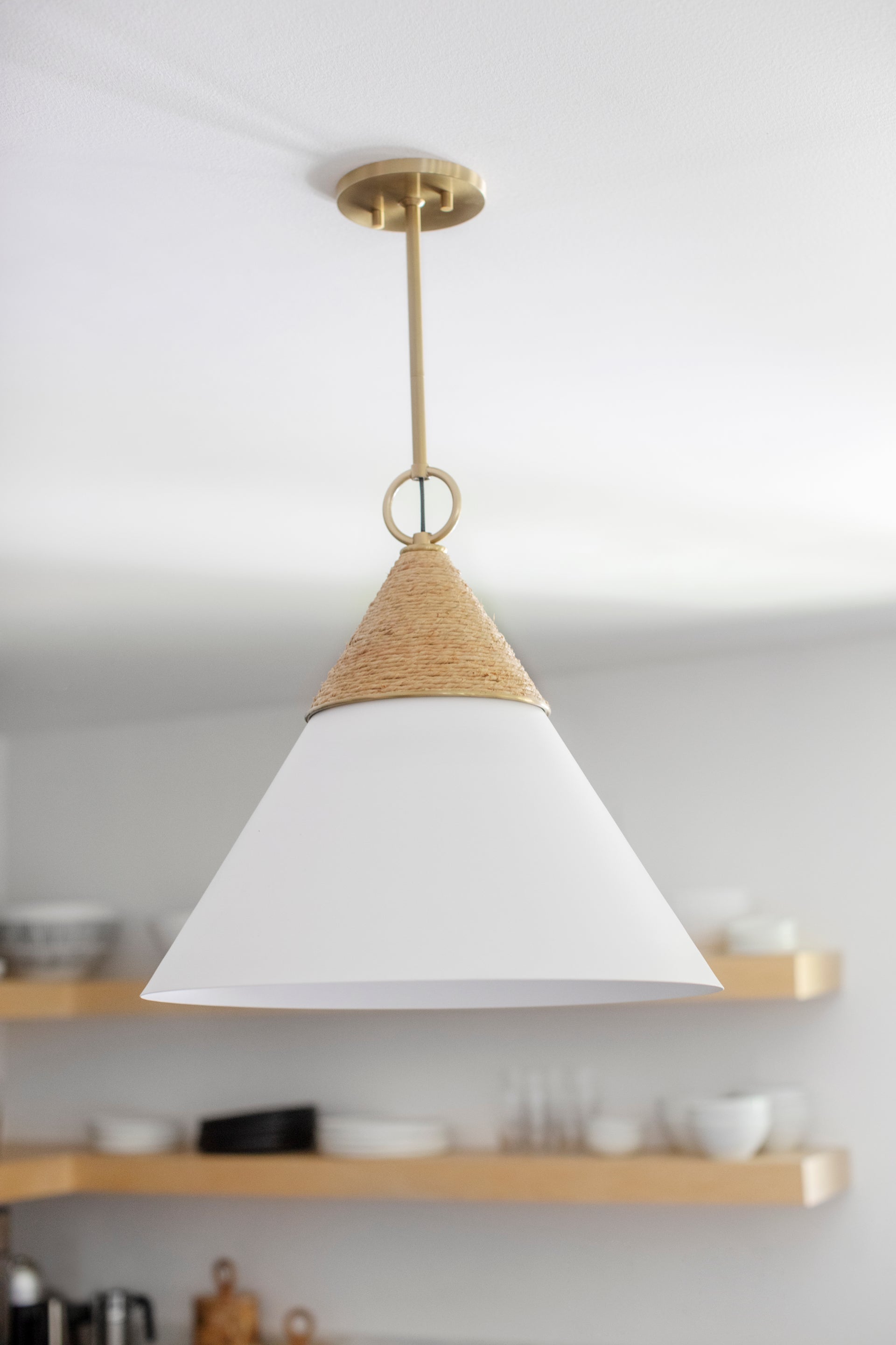 Mitzi Large Mica Pendant Light With Aged Brass Metalwork And Wrapped Raffia - Coastal Charm Fixture