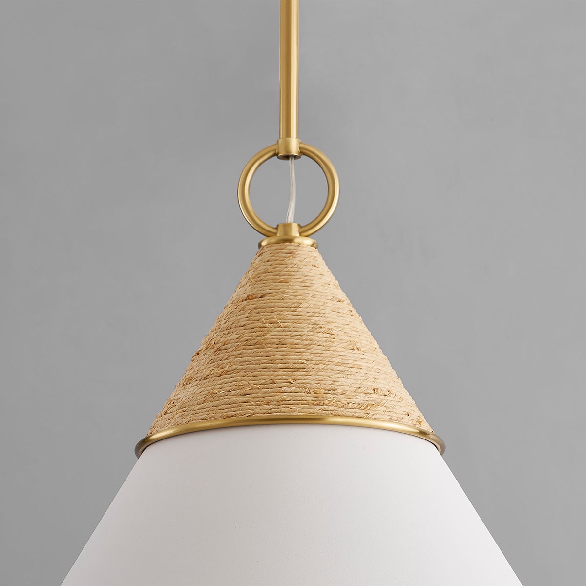 Mitzi Large Mica Pendant Light With Aged Brass Metalwork And Wrapped Raffia - Coastal Charm Fixture