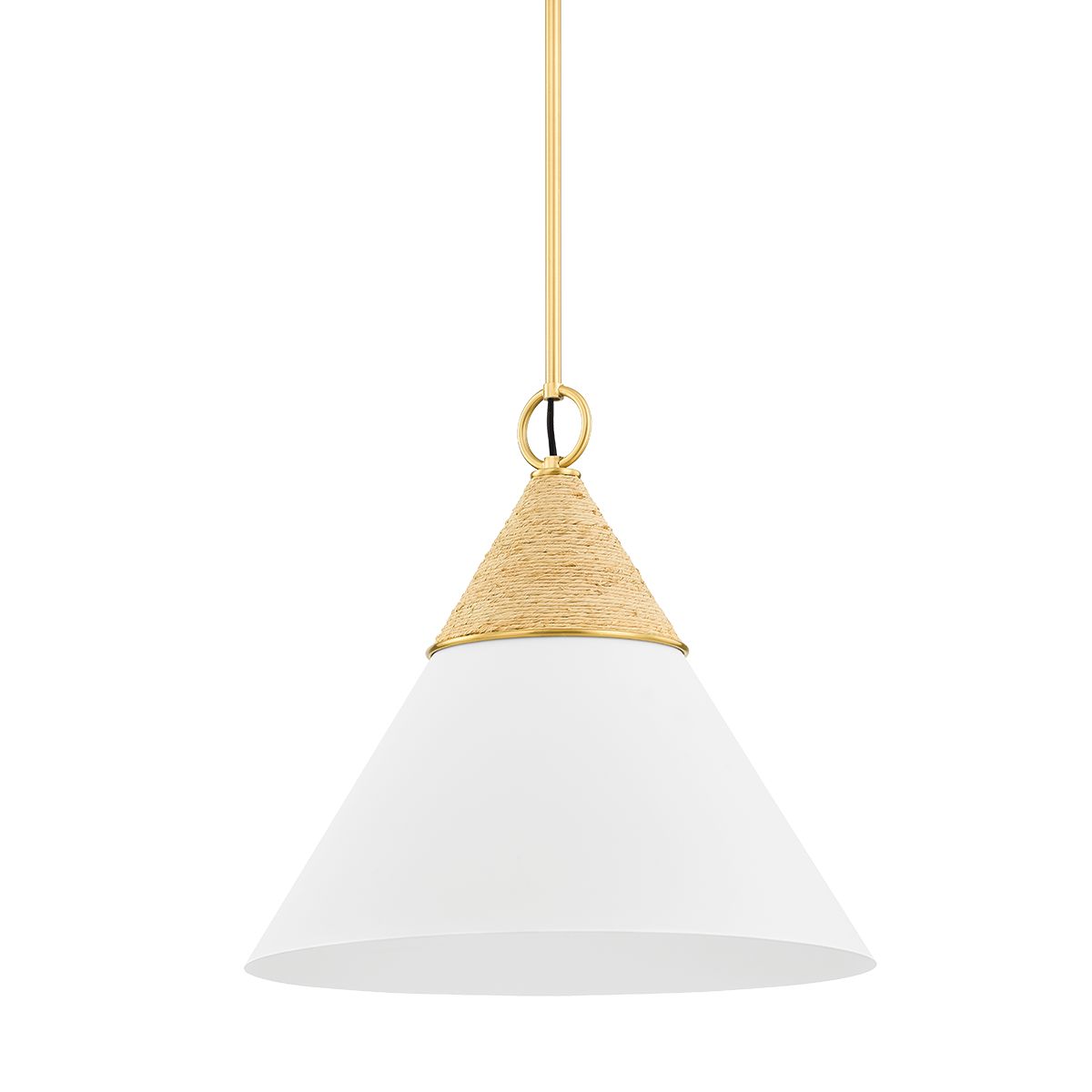 Mitzi Large Mica Pendant Light With Aged Brass Metalwork And Wrapped Raffia - Coastal Charm Fixture