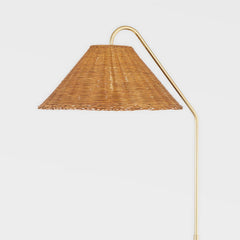 Mitzi Lauren Floor Lamp with Woven Rattan Shade and Aged Brass Stem - Rustic Modern Design