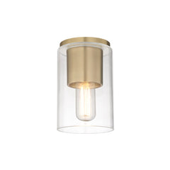 Mitzi Lula Ceiling Light - Vintage Factory Style Flush Mount with Clear Cylinder Shade and Aged Brass Finish