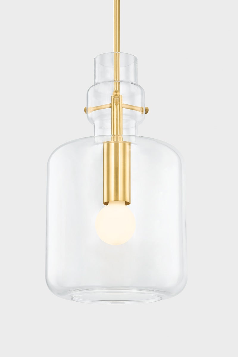 Mitzi-Lumi Pendant Lighting - Elegant Glass Shade with Aged Brass Frame and Jewelry-Like Accents